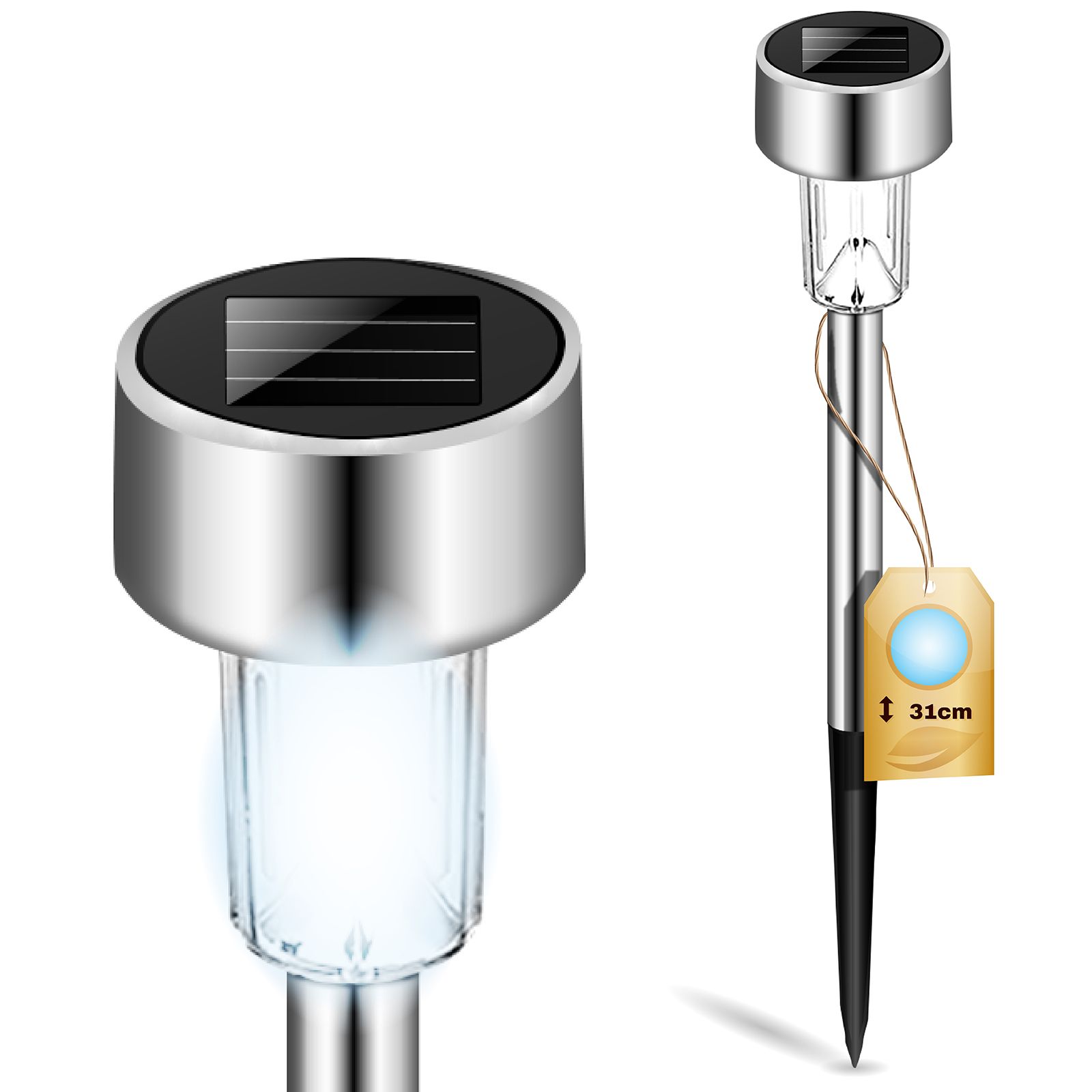 Solárna LED záhradná lampa PALIS LUMILED – chróm, 6500K, IP44
