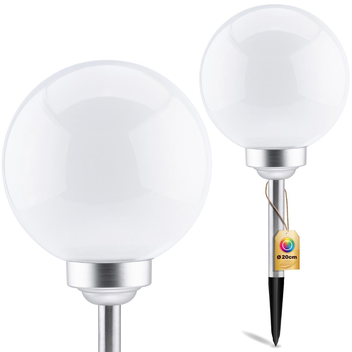 SOLÁRNA LED ZÁHRADNÁ LAMPA WHITE BALL 20CM TEPLÁ BIELA 3500K + RGB