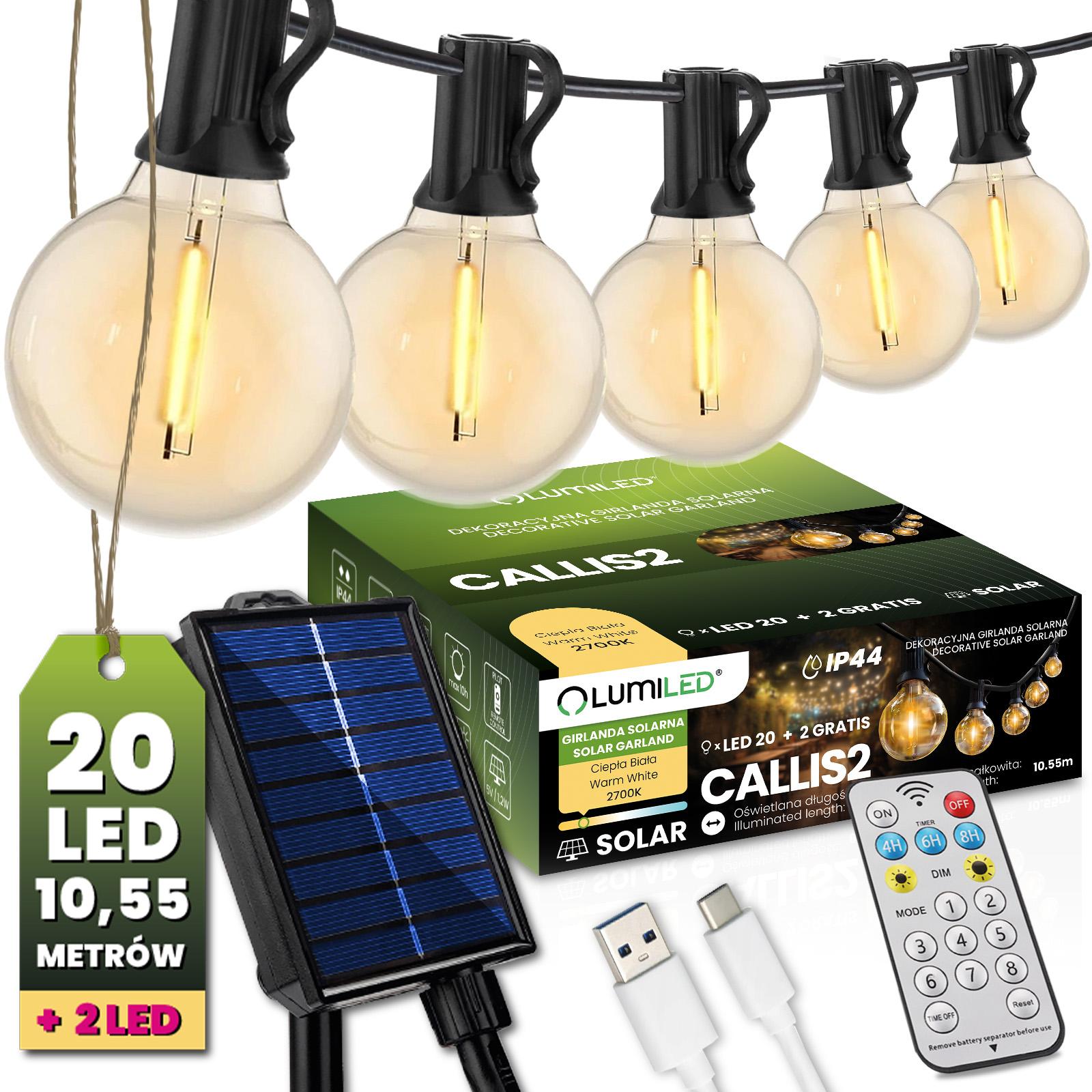 Solárna záhradná girlanda 20x LED okrasné gule 10,55 m 2700K Warm s diaľkovým ovládaním