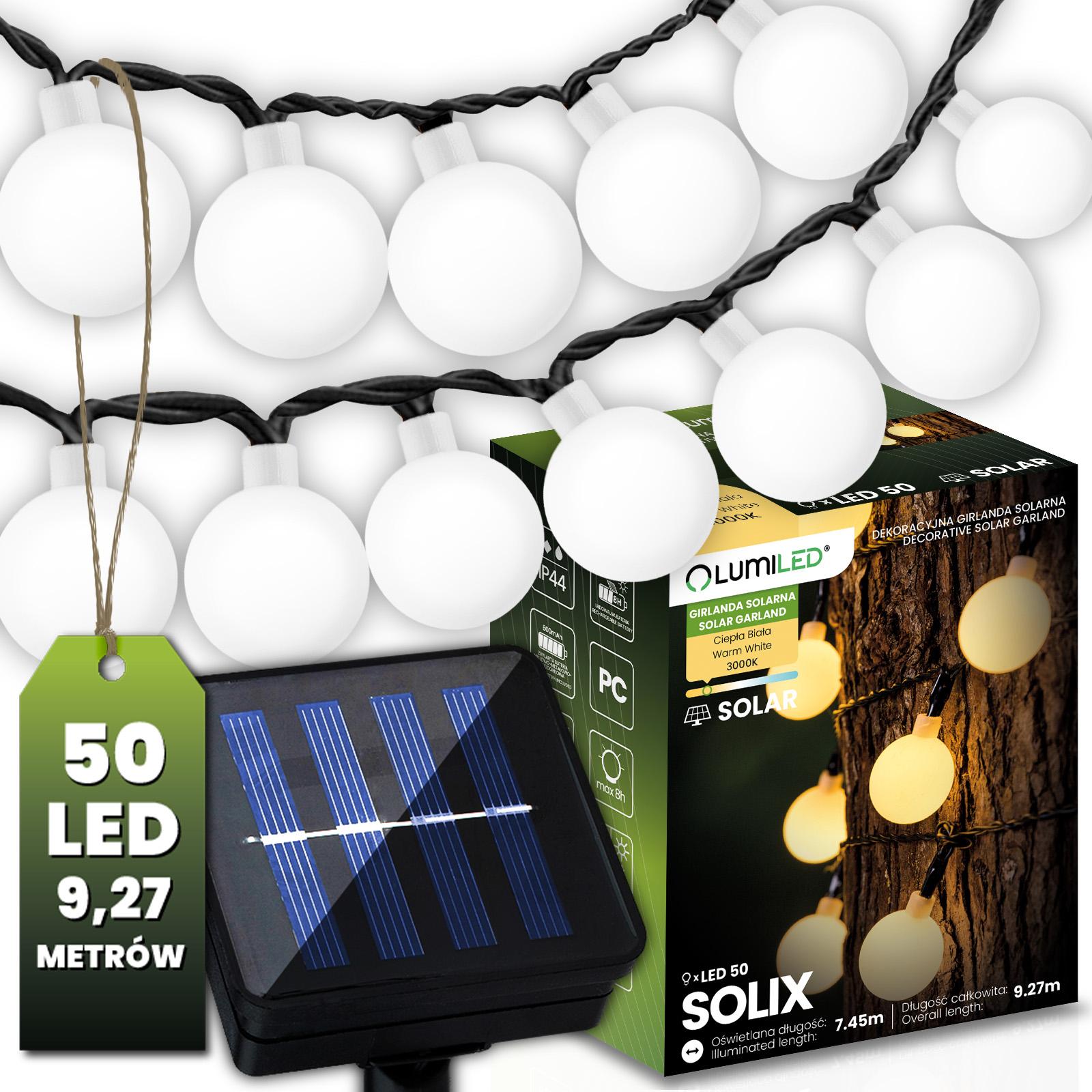 Solárna záhradná girlanda 50x LED okrasné gule 9,27 m 3000K