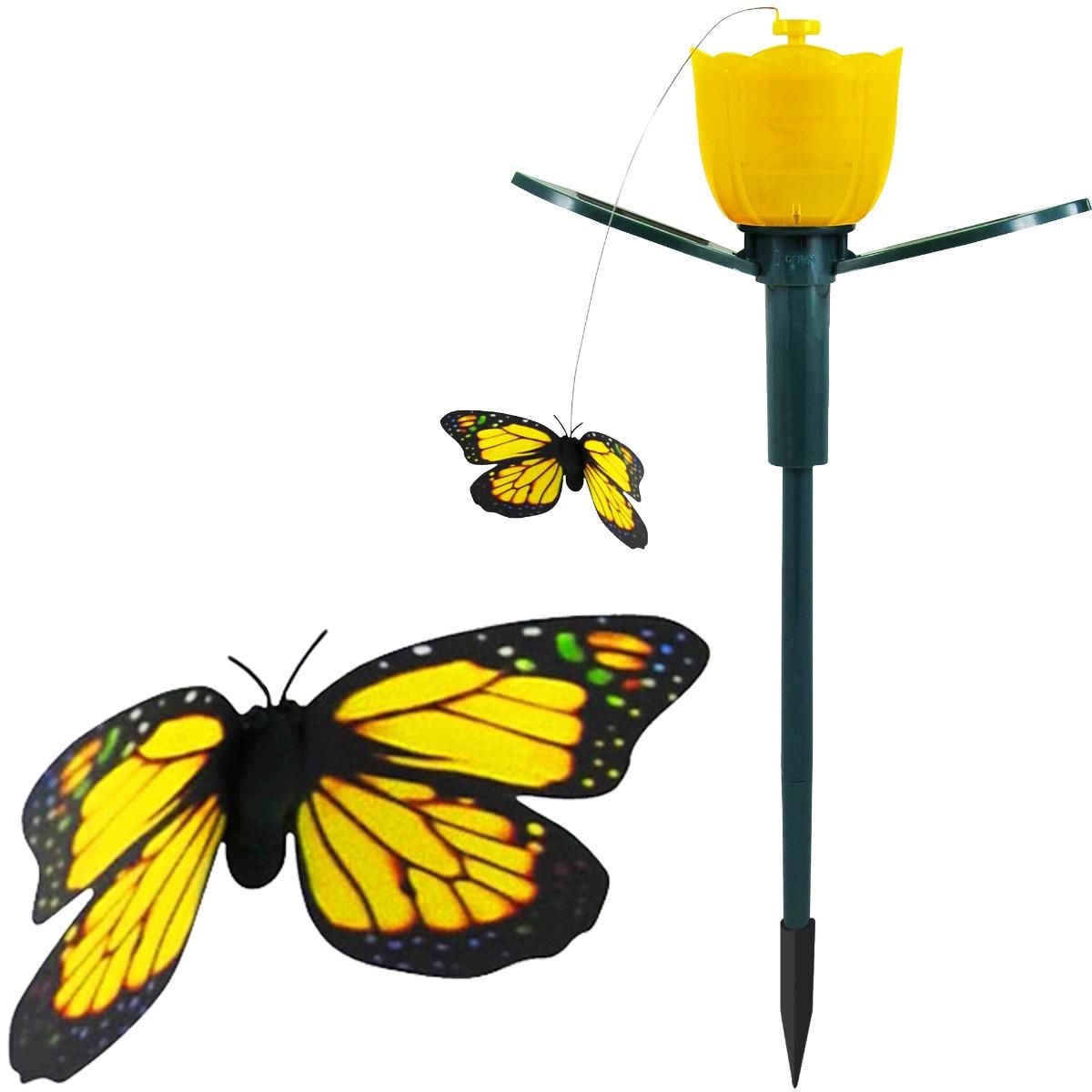 Solárna záhradná LED lampa TULIP žltá + lietajúci motýľ studená biela