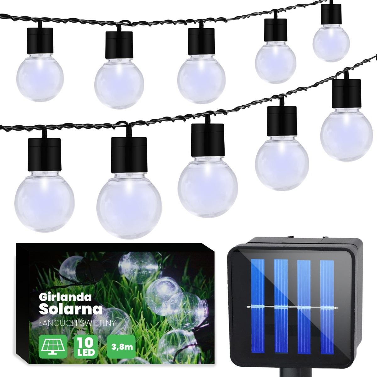 SOLÁRNA ZÁHRADNÁ SVETELNÁ REŤAZ 3,8 M 10XLED TRANSLATED COLD BALLS