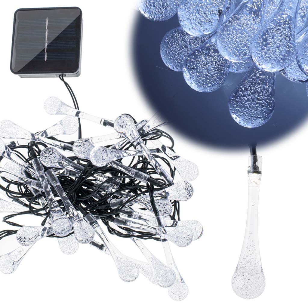 Solárne záhradné cencúľové svetlá 6,5 m – 30 LED, studená biela, IP65