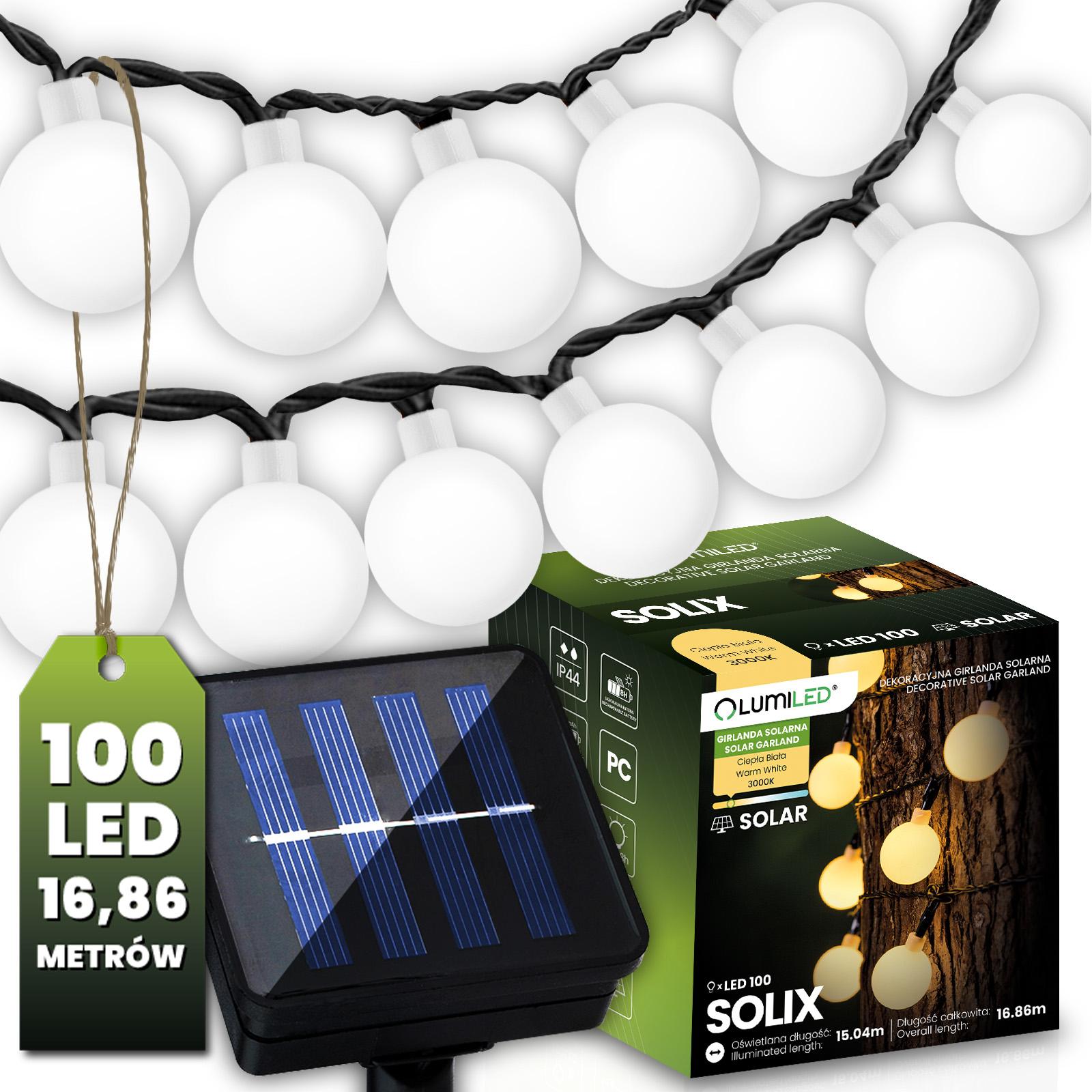 Solárne záhradné girlandy 100x LED okrasné gule 16,86 m 3000K