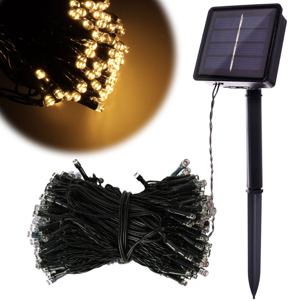 Solárne záhradné LED osvetlenie vianočného stromčeka – 20 m, 200 LED, teplá biela, IP44