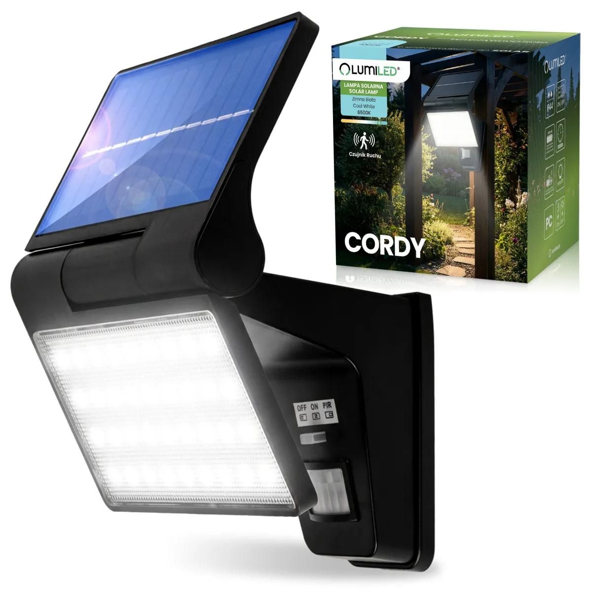 Solárny LED reflektor CORDY 7,2 W 6500 K IP44 so senzorom pohybu a súmraku