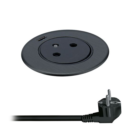 Vstavaná zásuvka s USB A + C a bezdrôtovým nabíjaním 10W, čierna, 2m kábel