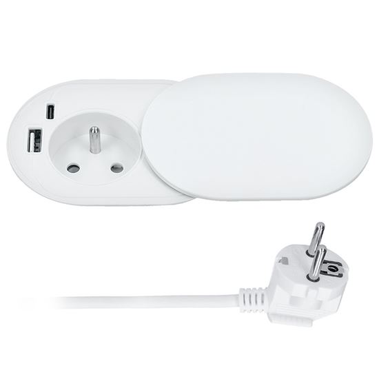 Vstavaná zásuvka Solight 1Z + USB A+C 20W PD, 2 m, matná biela