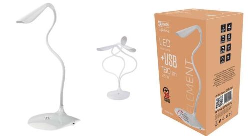 Stolná lampa LED  2,5W  s USB, biela