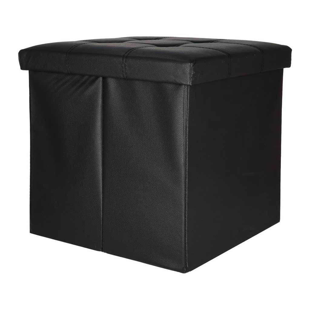 Skladací taburet s úložným priestorom 38 × 38 × 36 cm, čierna ekokoža