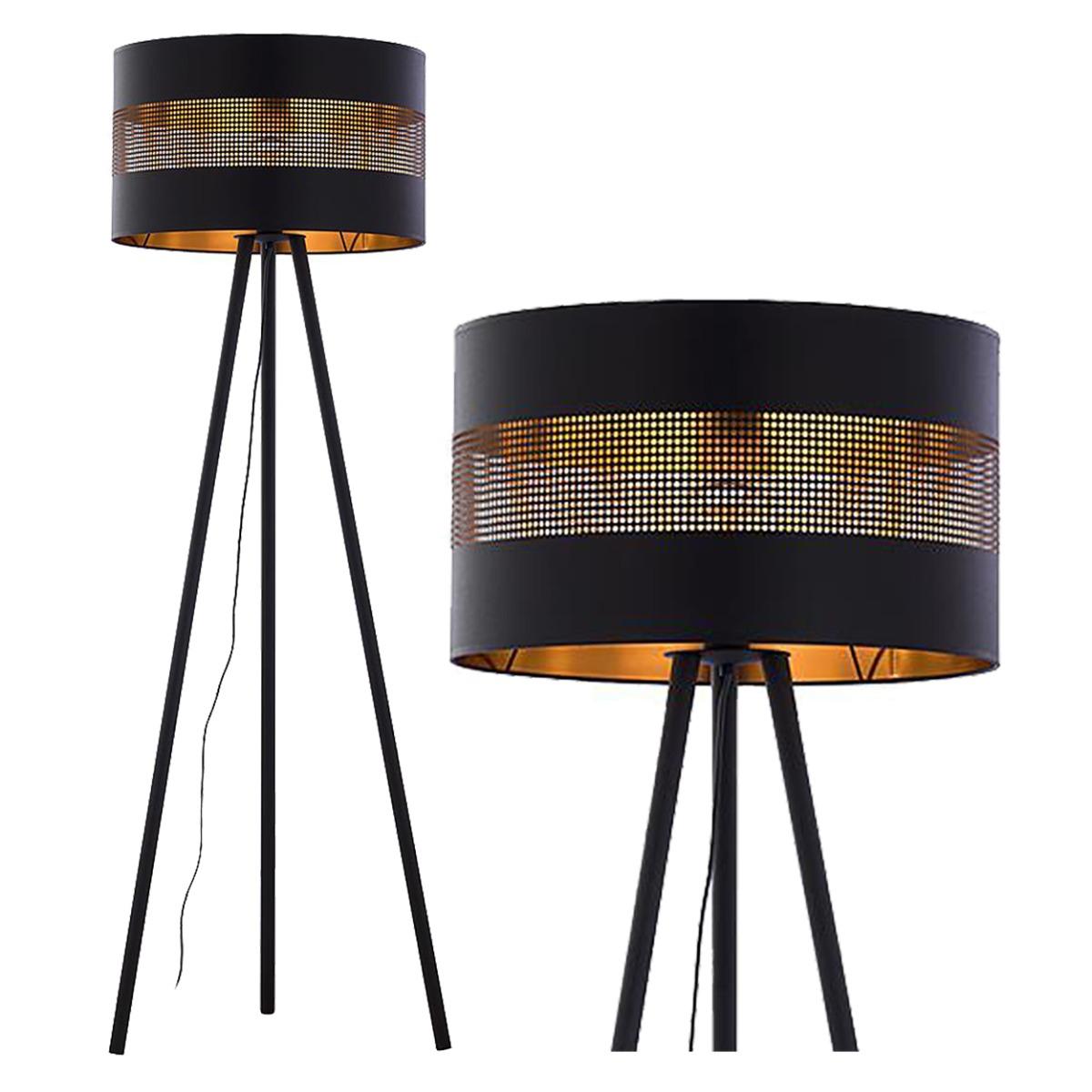 TAGO BLACK BLACK GOLD – stojaca podlahová lampa, moderné tienidlo, 145 cm, E27