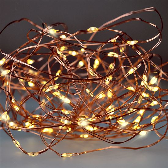 Vianočná reťaz medená, 50x mini LED, 5m, 3 x AA,