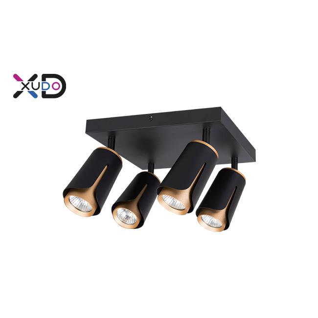 GU10 LED nástenné svietidlo x4 čierne + zlatý štvorec XD-IK274B