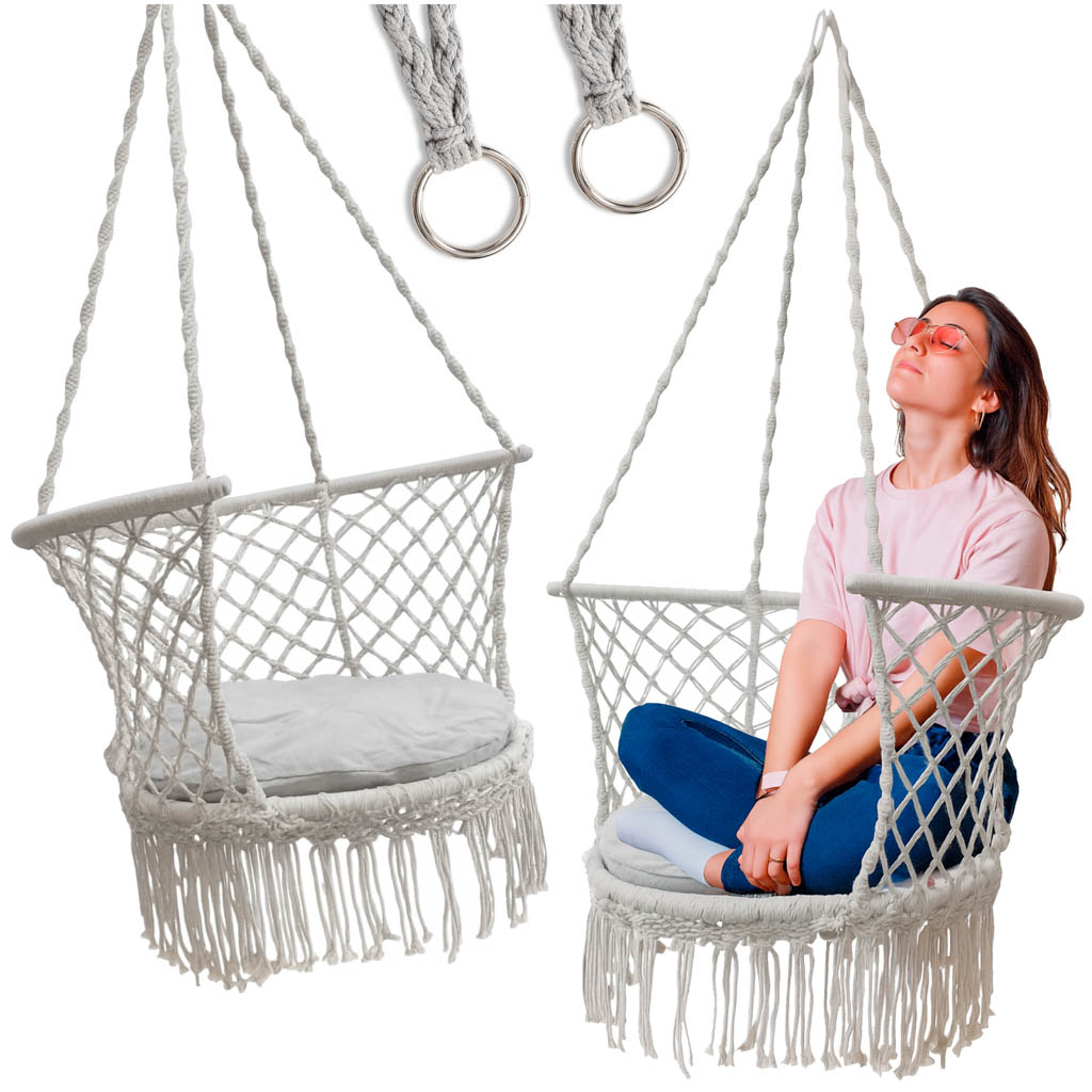 Záhradná hojdačka Bocianie hniezdo s operadlom BOHO sivá 80 cm, nosnosť 150 kg
