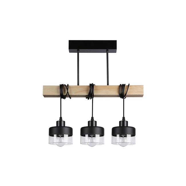 Závesná lampa E27 STARK x3 50 cm – čierna / drevo / sklo