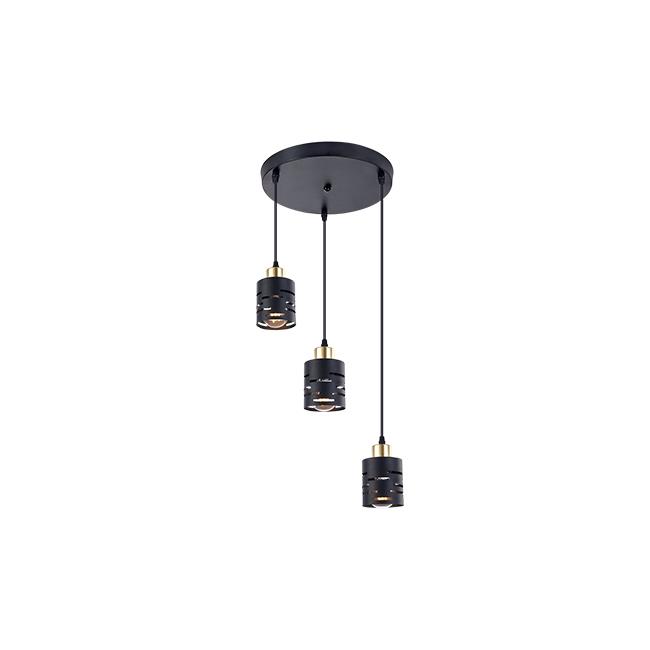 Závesná lampa Elen x3 okrúhla čierna+zlatá