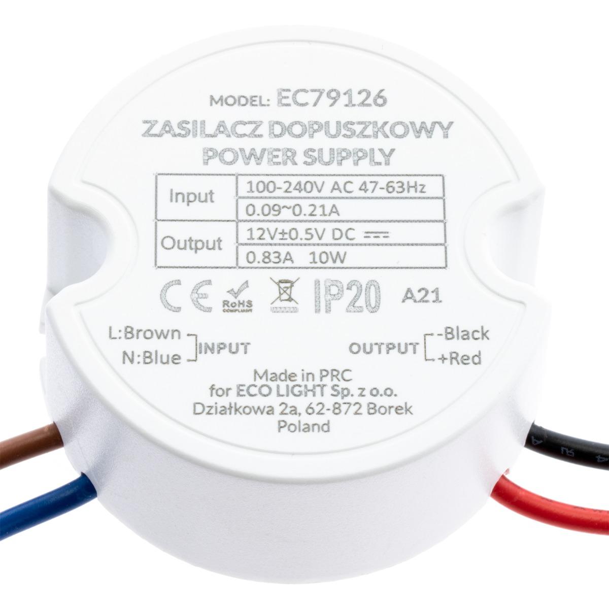 ZDROJ LED DO KRABIČKY 10W FI 60 0.83A 12V DC IP20