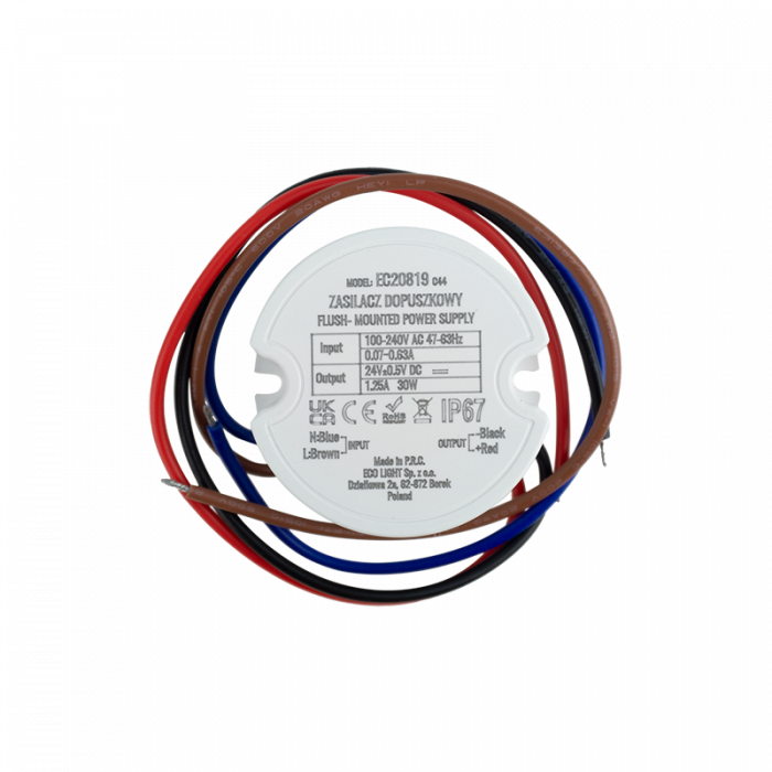 Zdroj pre fi60 boxy 1,25A 30W 24V IP67 50x50x22